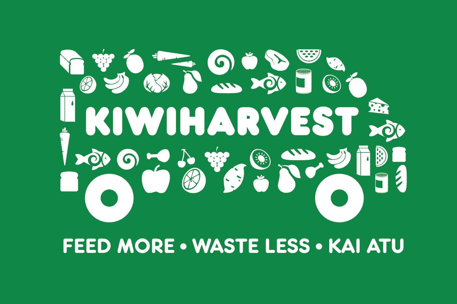 Kiwharvest logo with food icons on a green background